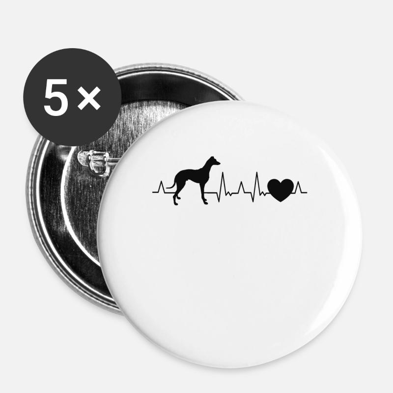 Whippet Herzschlag Windhund Sighthound - Buttons groß 56 mm (5er Pack) - Weiß