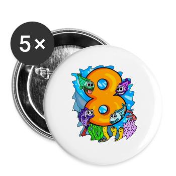 8 Jahre alt - 8. Geburtstag - Fische im Ozean - Buttons groß 56 mm (5er Pack) - Weiß - Vorne