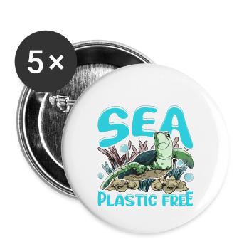 Sauvez les tortues de mer - Lot de 5 grands badges (56 mm) - blanc - Devant