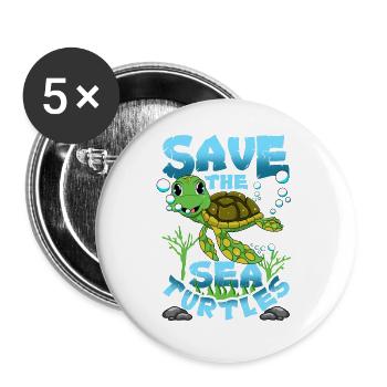 Sauvez les tortues de mer - Lot de 5 grands badges (56 mm) - blanc - Devant