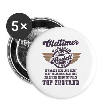 Oldtimer Modell Retro Flügel Geschenk - Buttons groß 56 mm (5er Pack) - Weiß - Vorne