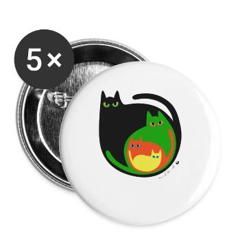 Runde farbige Katzen Abbildung - Buttons groß 56 mm (5er Pack) - Weiß - Vorne