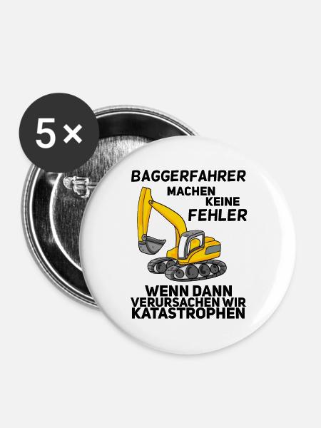 Bauarbeiter Baggerfahrer Bagger - Buttons groß 56 mm (5er Pack) - Weiß
