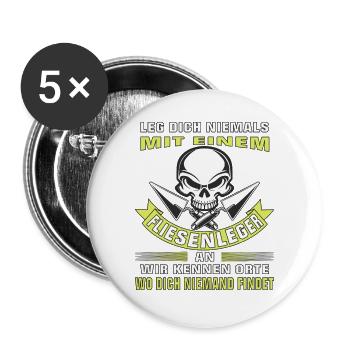 LEG DICH NIEMALS MIT EINEM FLIESENLEGER AN - Buttons groß 56 mm (5er Pack) - Weiß - Vorne