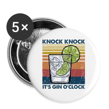 Knock Knock It's Gin O'clock - Pun Gin - Buttons large 2.2''/56 mm (5-pack) - white - Front