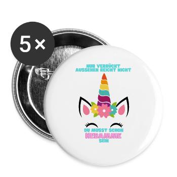 Lustiges Geschenk Hebamme Einhorn Geburt - Buttons groß 56 mm (5er Pack) - Weiß - Vorne