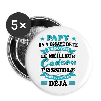 Papy Grand père Fête Des Pères Cadeau Anniversaire - Lot de 5 grands badges (56 mm) - blanc - Devant