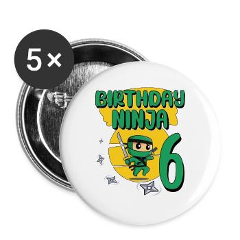 Kids Ninja 6th Birthday Boy Gift 6 years - Buttons large 2.2''/56 mm (5-pack) - white - Front