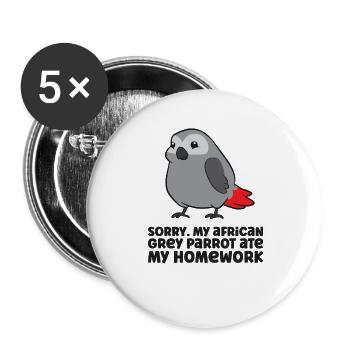 Mein Afrikanischer Graupapagei hat meine - Buttons groß 56 mm (5er Pack) - Weiß - Vorne