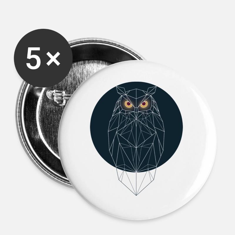 geometrische Eule - Buttons groß 56 mm (5er Pack) - Weiß