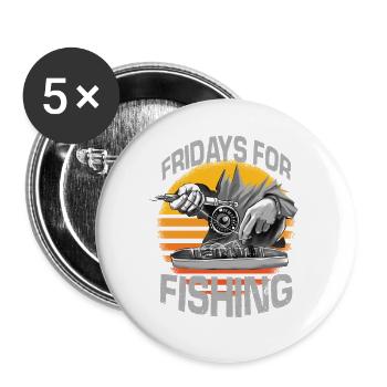 Angeln Männer Sportangler Fischer Hobby Angel - Buttons groß 56 mm (5er Pack) - Weiß - Vorne