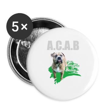 A classic American Bully without docked ears ACAB - Buttons large 2.2''/56 mm (5-pack) - white - Front