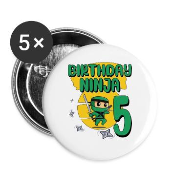 Kids Ninja 5th Birthday Boy Gift 5 years - Buttons large 2.2''/56 mm (5-pack) - white - Front
