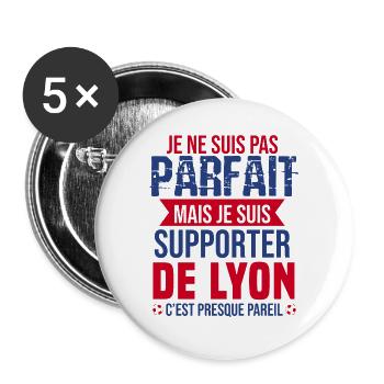 Cadeau Supporter Lyon Foot Lyonnais Humour - Lot de 5 grands badges (56 mm) - blanc - Devant