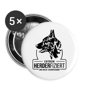 HERDERFIZIERT Hollandse Herder Hunde Hund Wilsigns - Buttons groß 56 mm (5er Pack) - Weiß - Vorne