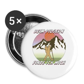 BERG SONNE BEIM PILGERN FINDE ICH MICH - Buttons groß 56 mm (5er Pack) - Weiß - Vorne