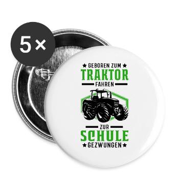 Traktor Schule Bauer Traktorfahrer Landwirt - Buttons groß 56 mm (5er Pack) - Weiß - Vorne