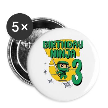 Kids Ninja 3rd Birthday Boy Gift 3 years - Buttons large 2.2''/56 mm (5-pack) - white - Front