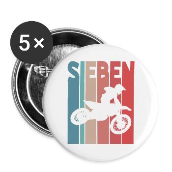 Motocross 7 Jahre Kindergeburtstag 7. Geburtstag - Buttons groß 56 mm (5er Pack) - Weiß - Vorne