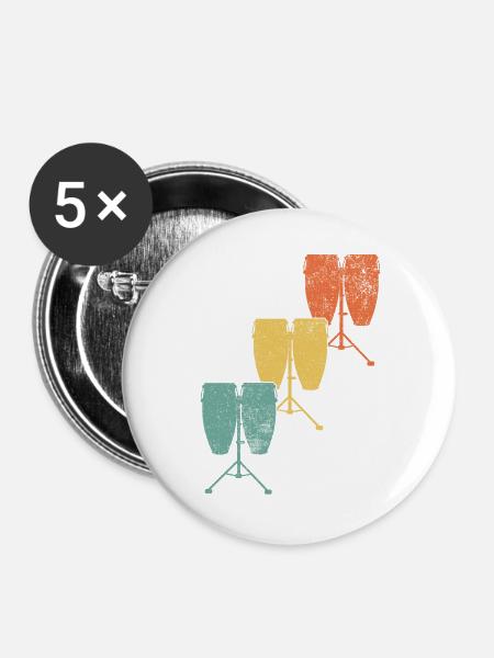 Conga Trommel Schlagzeuger - Buttons groß 56 mm (5er Pack) - Weiß