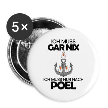 Poel Ostsee Urlaub Anker - Buttons groß 56 mm (5er Pack) - Weiß - Vorne