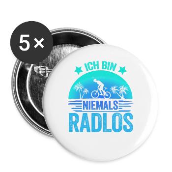 Ich bin Niemals Radlos Fahrrad Rad Biker - Buttons groß 56 mm (5er Pack) - Weiß - Vorne