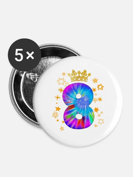 8. Geburtstag - Buttons groß 56 mm (5er Pack) - Weiß