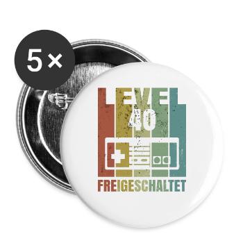 Level 40 freigeschaltet Geburtstagsshirt Geschenk - Buttons groß 56 mm (5er Pack) - Weiß - Vorne