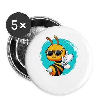 Bee Cool Bienchen mit Sonnenbrille - Buttons groß 56 mm (5er Pack) - Weiß - Vorne