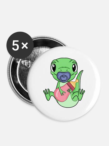 Baby Eidechse - Buttons groß 56 mm (5er Pack) - Weiß