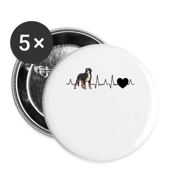 Grand rythme cardiaque de chien de montagne suisse - Lot de 5 grands badges (56 mm) - blanc - Devant