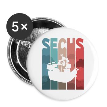 Piratenschiff 6 Jahre Kinder - Buttons groß 56 mm (5er Pack) - Weiß - Vorne