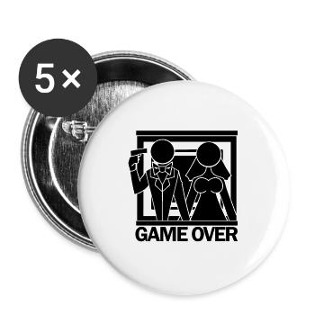 JGA Braut Bräutigam Heirat Game Over Geschenk - Buttons groß 56 mm (5er Pack) - Weiß - Vorne