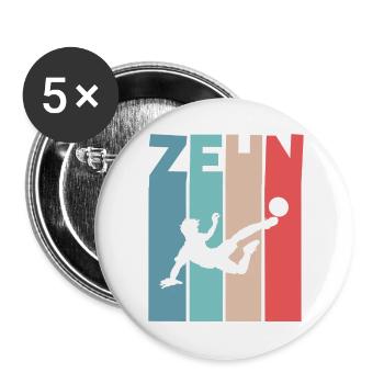 Fußball 10 Jahre Kinder Kindergeburtstag - Buttons groß 56 mm (5er Pack) - Weiß - Vorne