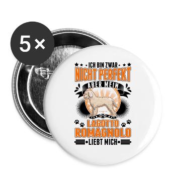 Lagotto Romagnolo Lagotti Trüffelhund - Buttons groß 56 mm (5er Pack) - Weiß - Vorne