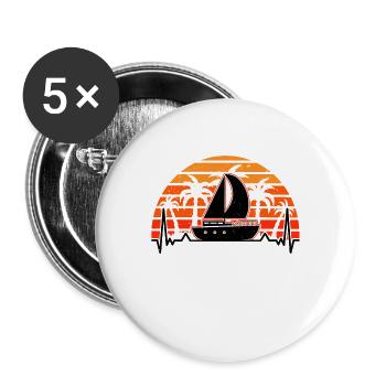 Segelboot Herzschlag Retro Kapitän Segler Schiff - Buttons groß 56 mm (5er Pack) - Weiß - Vorne