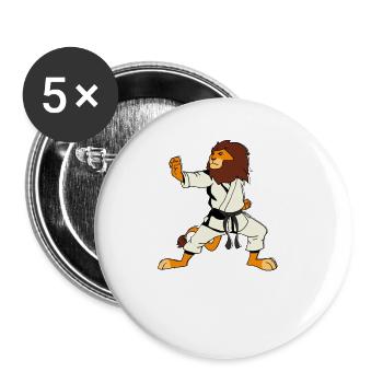 Comic Löwe macht Karate - Buttons groß 56 mm (5er Pack) - Weiß - Vorne