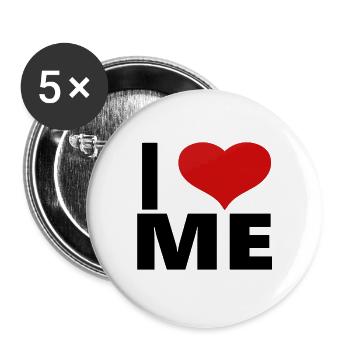 I LOVE ME Tasse Shirt lustige Sprüche - Buttons groß 56 mm (5er Pack) - Weiß - Vorne