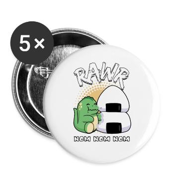 Rawr Nom Nom Nom Süßer Dinosaurier Sushi Reis Süß - Buttons groß 56 mm (5er Pack) - Weiß - Vorne