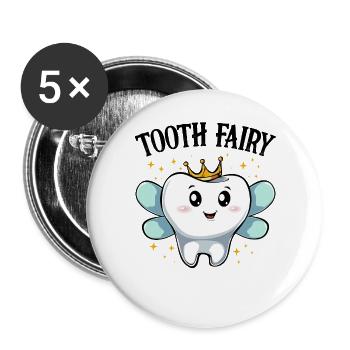 Fée des dents Dent Royale aux Ailes - Lot de 5 grands badges (56 mm) - blanc - Devant