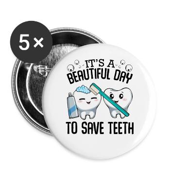 Duo de soins dentaires : Se brosser les dents - Lot de 5 grands badges (56 mm) - blanc - Devant