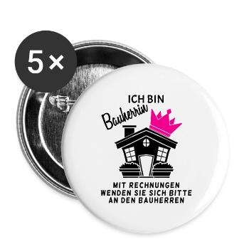 Bauherrin Hausbau Baustelle Richtfest - Buttons groß 56 mm (5er Pack) - Weiß - Vorne
