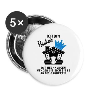 Bauherr Hausbau Baustelle Richtfest - Buttons groß 56 mm (5er Pack) - Weiß - Vorne