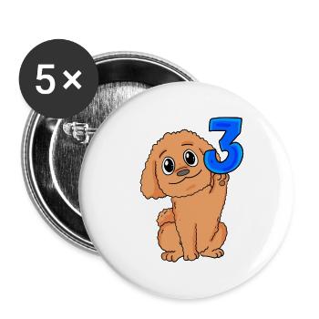 3 Jahre alt - 3 Geburtstag - Pudel Motiv - Buttons groß 56 mm (5er Pack) - Weiß - Vorne