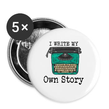 Écrivain à la machine à écrire J’écris ma propre histoire - Lot de 5 grands badges (56 mm) - blanc - Devant