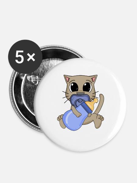 Baby Junge Katze - Buttons groß 56 mm (5er Pack) - Weiß