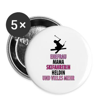 Ski Skifahren Skifahrerin Skiurlaub Skier Damen - Buttons groß 56 mm (5er Pack) - Weiß - Vorne