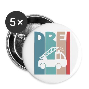 Feuerwehr 3 Jahre Kinder - Buttons groß 56 mm (5er Pack) - Weiß - Vorne