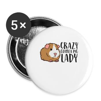 Verrückte Meerschweinchen-Dame - Buttons groß 56 mm (5er Pack) - Weiß - Vorne