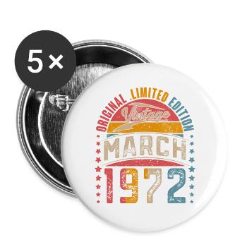 1972 März Jahrgang 50. Geburtstag Vintage Retro - Buttons groß 56 mm (5er Pack) - Weiß - Vorne